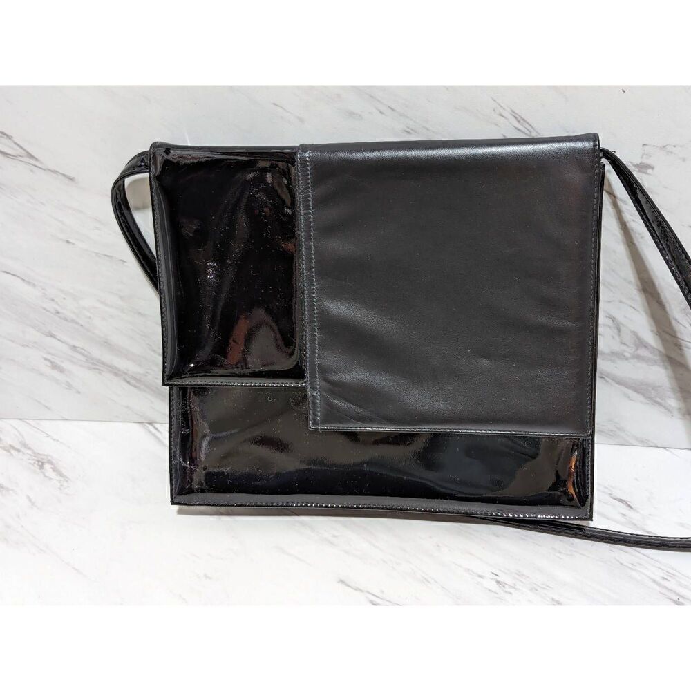Vintage Margolin Women's Black Matte and Patent 60's Leather Shoulder Bag